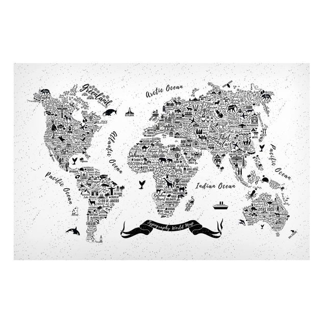 Magnettavla världskartor Typography World Map White