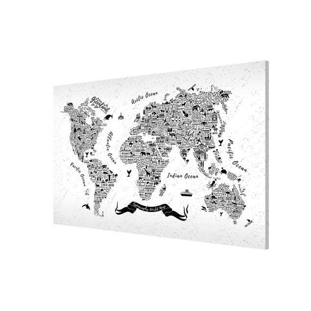 Magnettavla ordspråk Typography World Map White