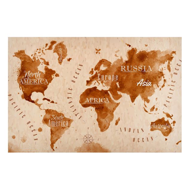Magnettavla världskartor World Map Watercolour Beige Brown