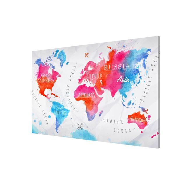 Tavlor världskartor World Map Watercolour Red Blue