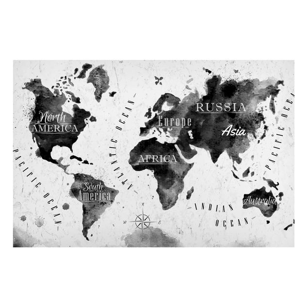 Magnettavla världskartor World Map Watercolour Black