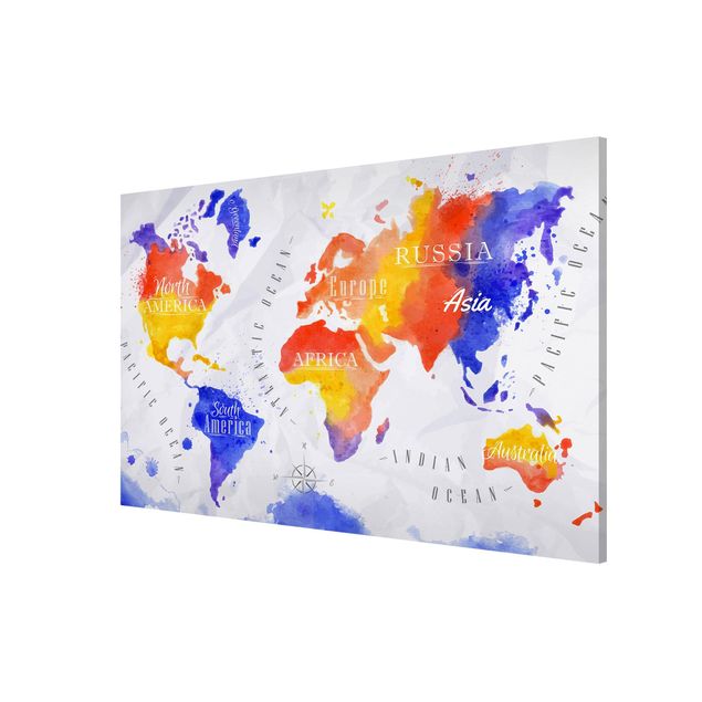 Tavlor världskartor World Map Watercolour Purple Red Yellow
