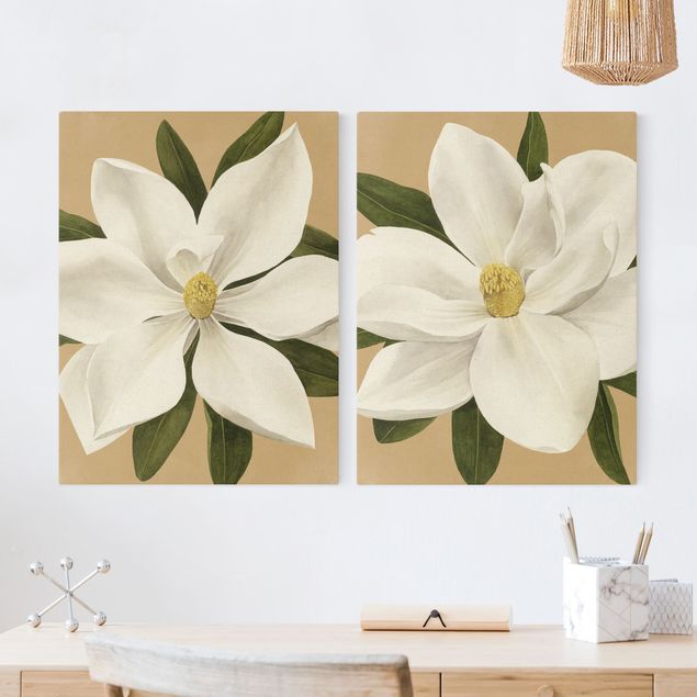 Canvastavlor blommor  Magnolia On Gold
