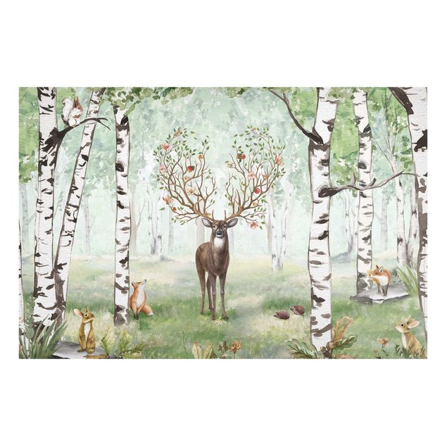 Tavlor rådjur Majestic deer in the birch forest