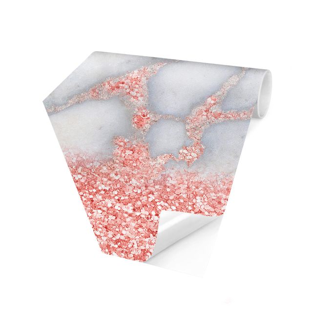 Hexagonala tapeter Marble Look With Pink Confetti