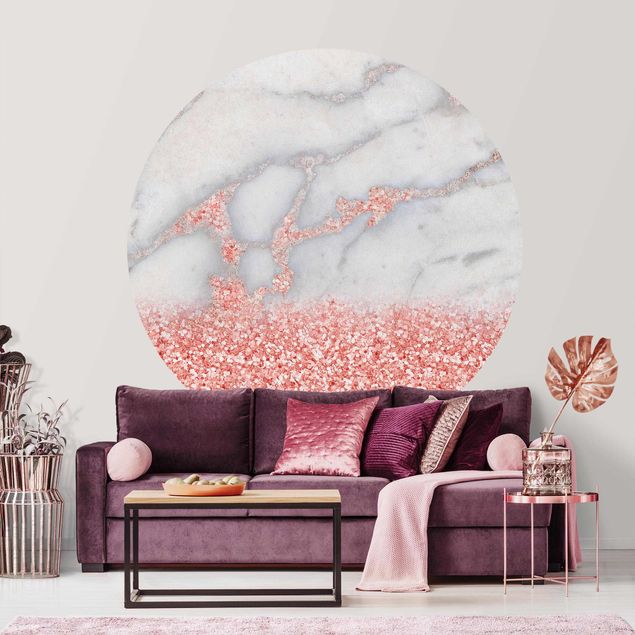 Fototapeter marmor utseende Marble Look With Pink Confetti