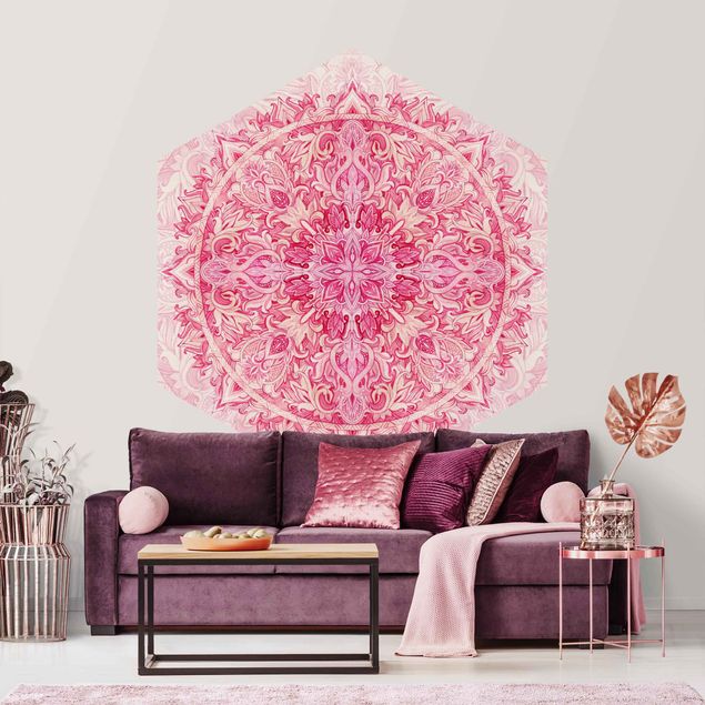Mönstertapet Mandala Watercolour Ornament Pattern Pink