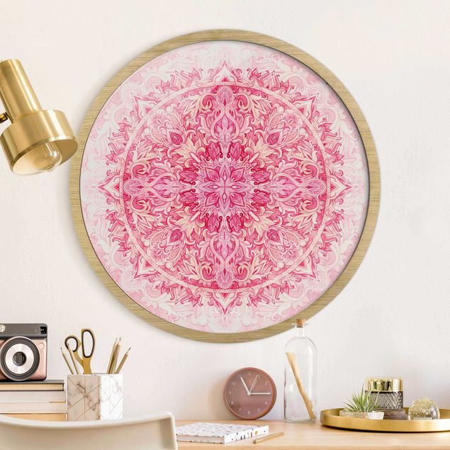 Runde gerahmte Bilder Mandala Watercolour Ornament Pattern Pink