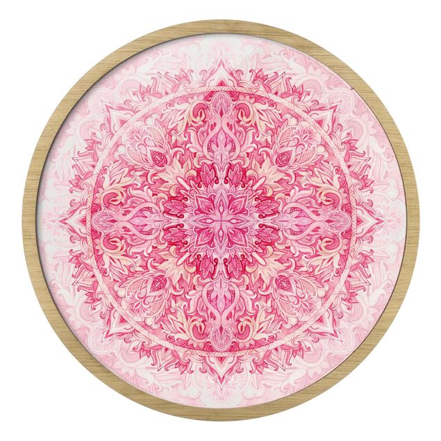 Tavlor med ram Mandala Watercolour Ornament Pattern Pink