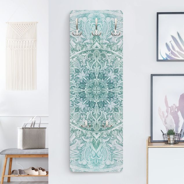 Klädhängare vägg mönster Mandala Watercolour Ornament Pattern Turquoise
