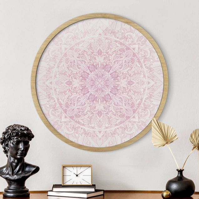 Runde gerahmte Bilder Mandala Watercolour Ornament Pink