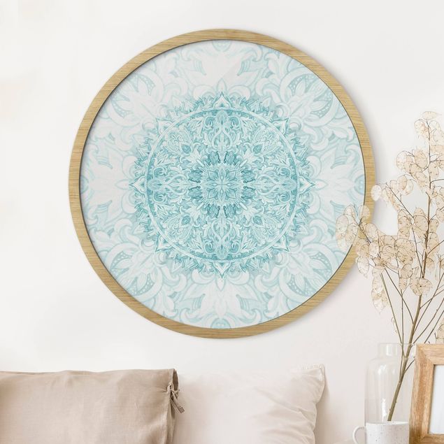 Runde Bilder mit Rahmen Mandala Watercolour Ornament Turquoise