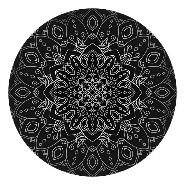 Mönstertapet Mandala Flower Pattern Silver Black