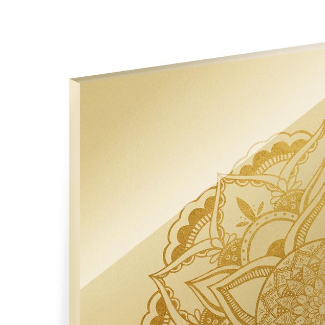 Glas Magnettavla Mandala Flower Sun Illustration Set Gold