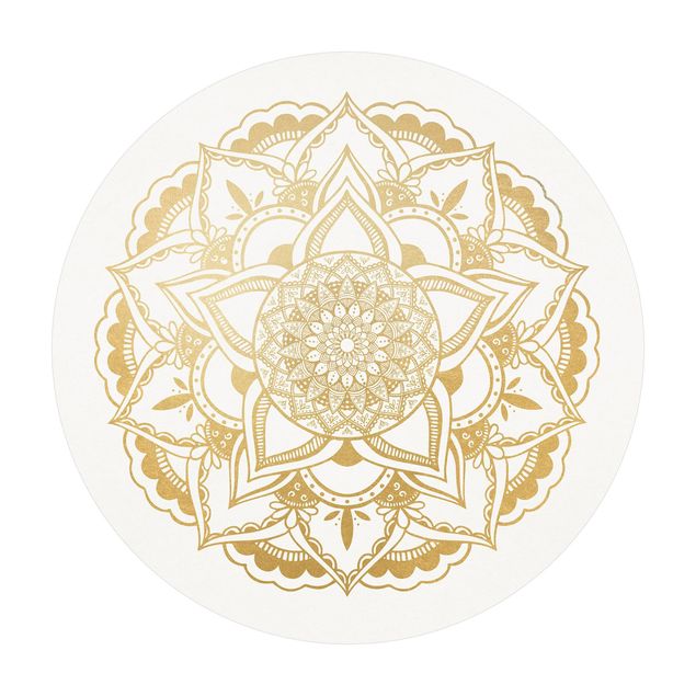 runda mattor Mandala Flower Gold White