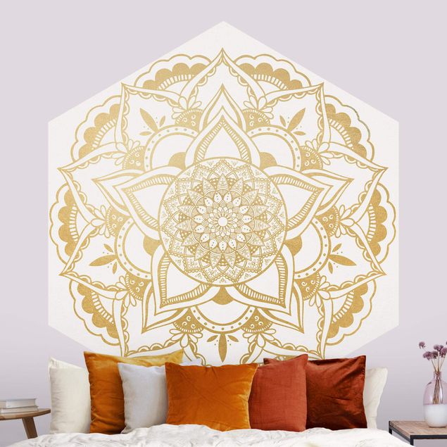 Tapeter dekorationer Mandala Flower Gold White
