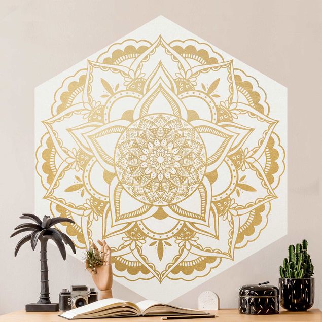 Kök dekoration Mandala Flower Gold White