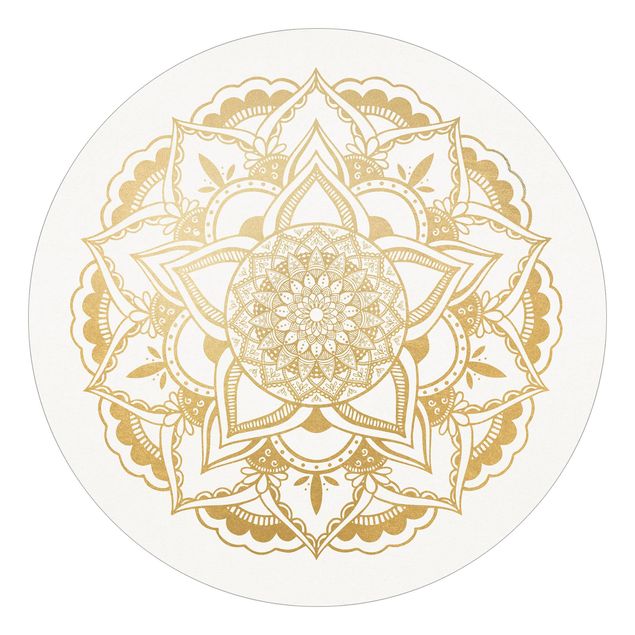 Mönstertapet Mandala Flower Gold White