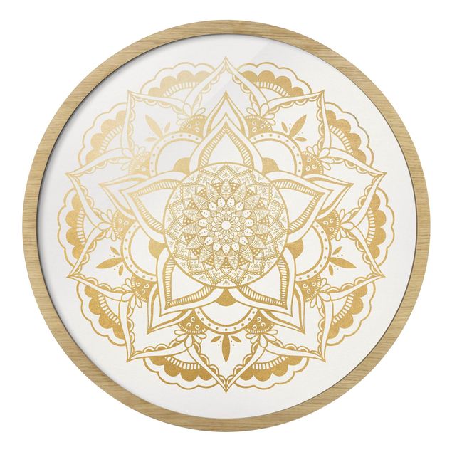 Tavlor med ram Mandala Flower Gold White