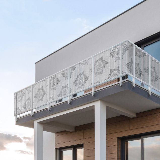 Insynsskydd för balkong väderbeständigt Mandala Lotus Concrete Look