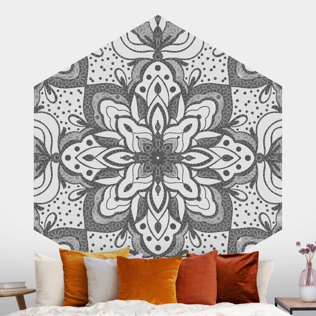 Tapeter dekorationer Mandala With Grid And Dots In Gray