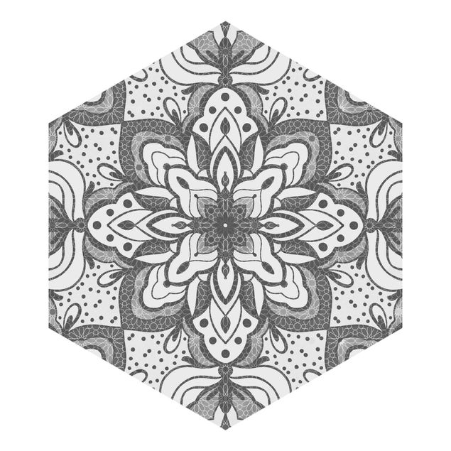 Fototapeter röd Mandala With Grid And Dots In Gray
