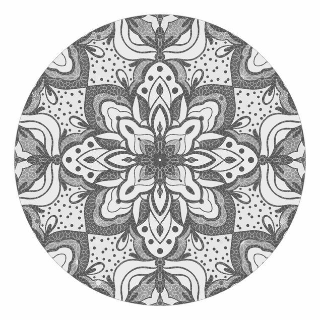 Fototapeter svart och vitt Mandala With Grid And Dots In Grey