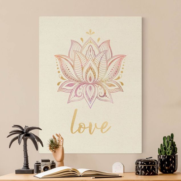 Canvastavlor mönster Mandala Namaste Lotus Set Gold Light Pink