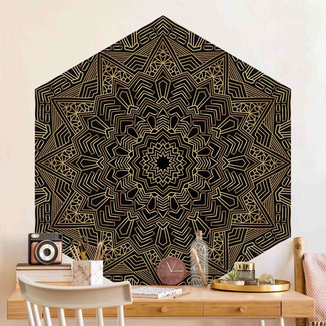 Kök dekoration Mandala Star Pattern Gold Black