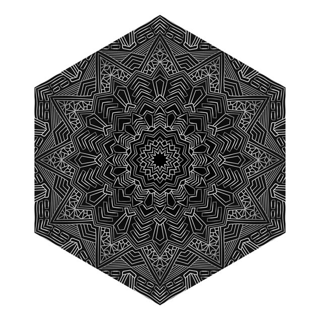 Tapeter Mandala Star Pattern Silver Black
