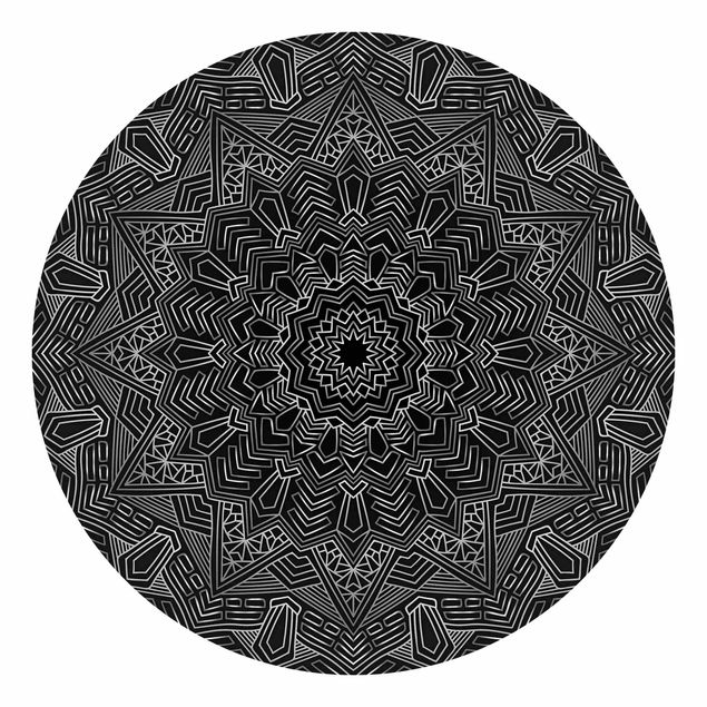 Mönstertapet Mandala Star Pattern Silver Black