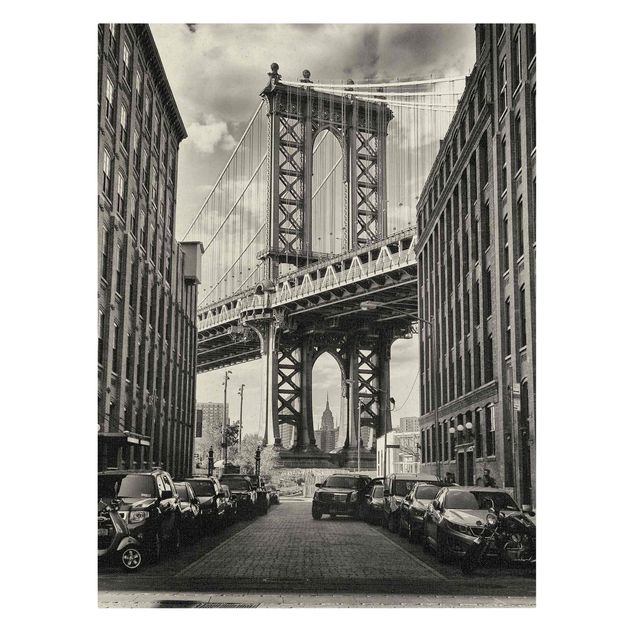 Canvastavlor svart och vitt Manhattan Bridge in America