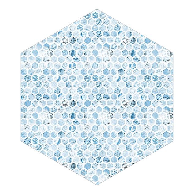 Tapeter industriell Marble Hexagons Blue Shades