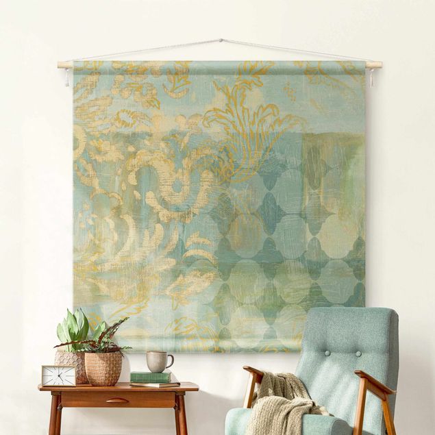 Modern väggbonad Moroccan Collage In Gold And Turquoise