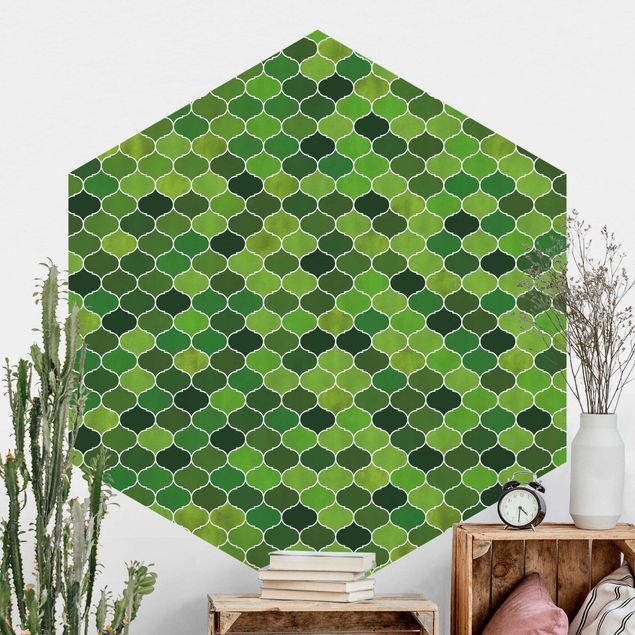 Tapeter geometrisk Moroccan Watercolour Pattern Green