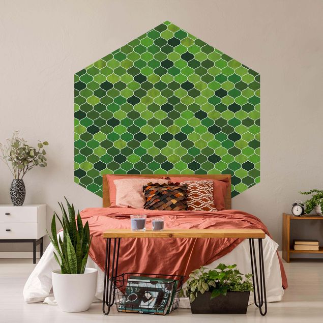Tapeter modernt Moroccan Watercolour Pattern Green