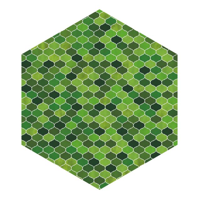 Fototapeter grön Moroccan Watercolour Pattern Green