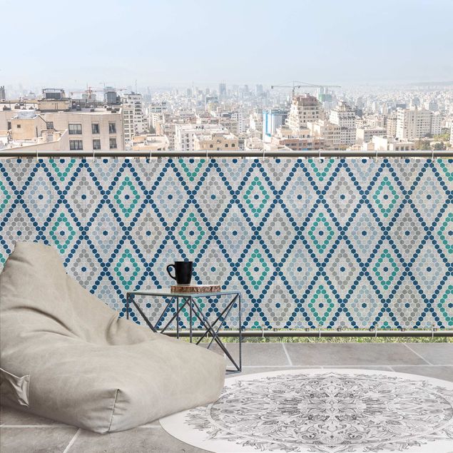 skydd för balkongräcke Moroccan Tile Pattern Turquoise Blue