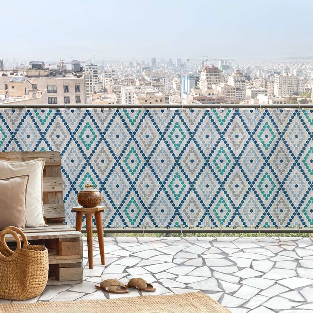 Balkongbeklädnad Moroccan Tile Pattern Turquoise Blue