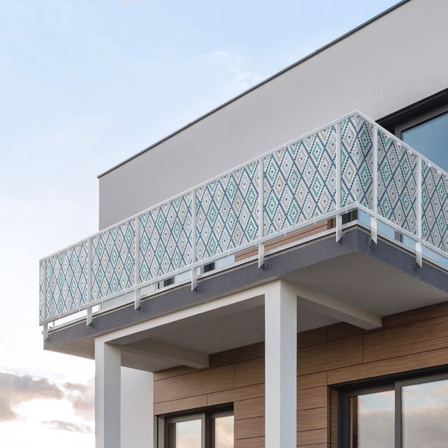 Insynsskydd för balkong väderbeständigt Moroccan Tile Pattern Turquoise Blue
