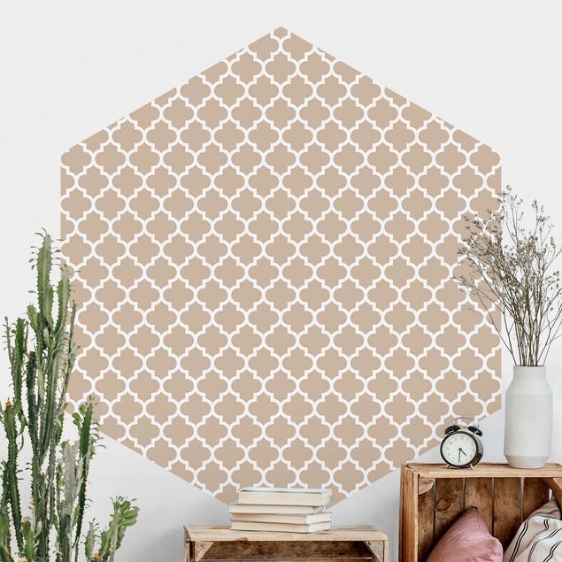 Tapeter geometrisk Moroccan Pattern With Ornaments In Front Of Beige