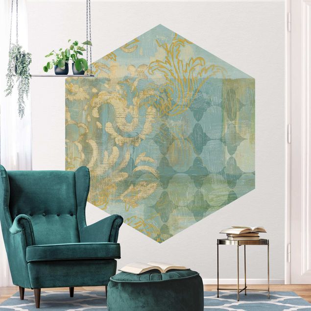 Fototapeter guld och silver Moroccan Collage In Gold And Turquoise