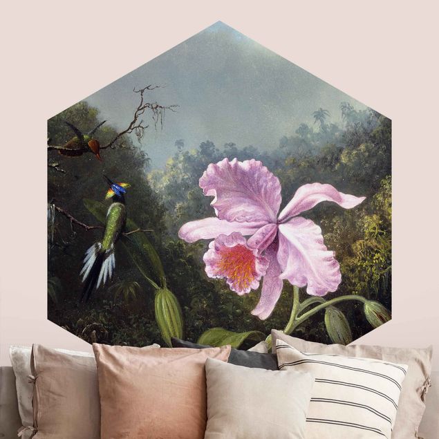 Kök dekoration Martin Johnson Heade - Still Life With An Orchid And A Pair Of Hummingbirds
