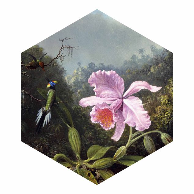 Fototapeter blommor  Martin Johnson Heade - Still Life With An Orchid And A Pair Of Hummingbirds