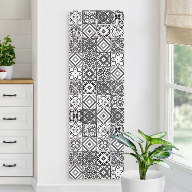 Klädhängare vägg mönster Mediterranean Tile Pattern Grayscale