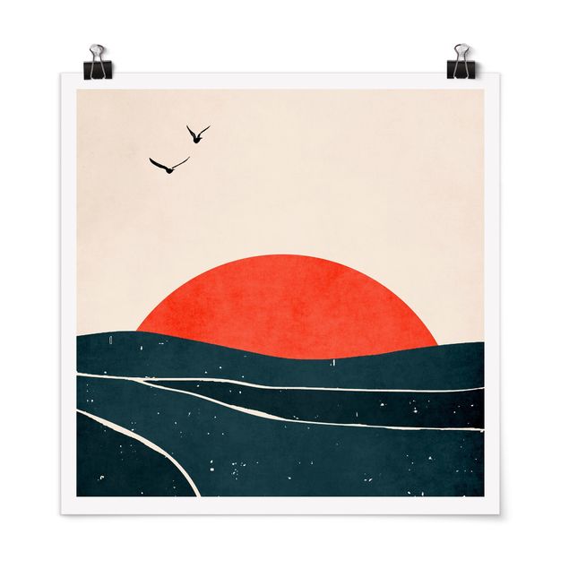 Posters konstutskrifter Ocean In Front Of Red Sun