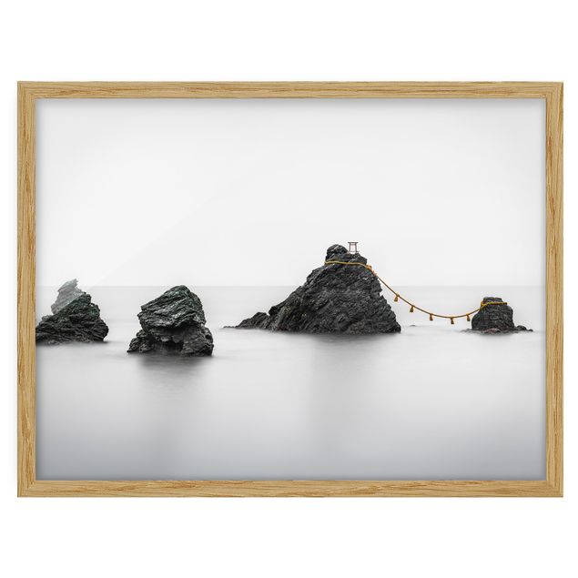 Tavlor med ram svart och vitt Meoto Iwa -  The Married Couple Rocks