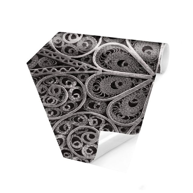 Hexagonala tapeter Metal Ornamentation Mandala In Silver