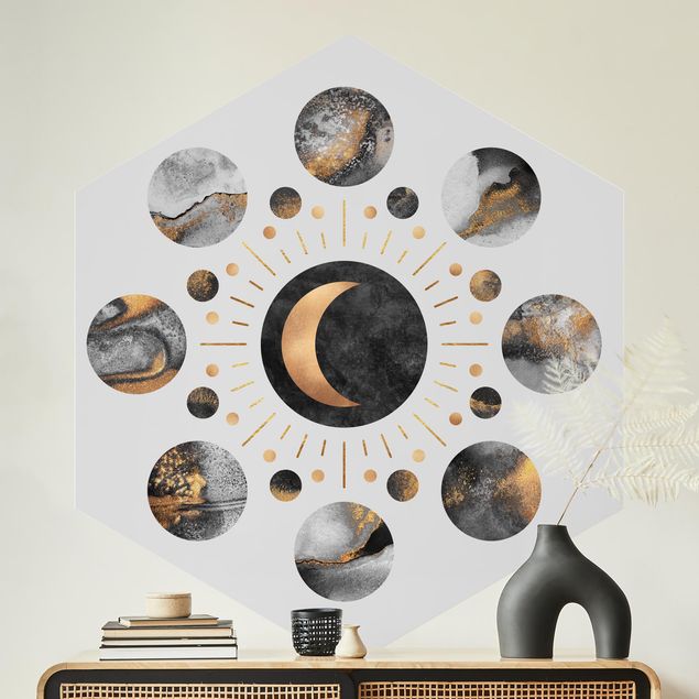 Fototapeter guld och silver Moon Phases Abstract Gold