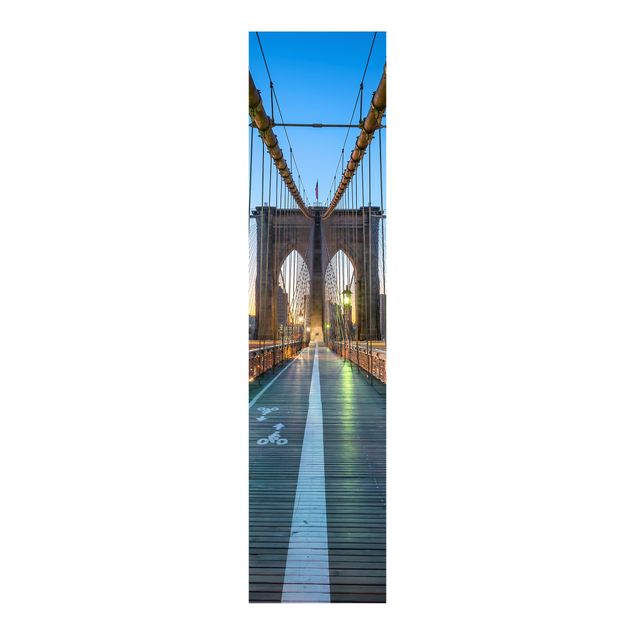 Panelgardiner arkitektur och skyline Dawn On The Brooklyn Bridge
